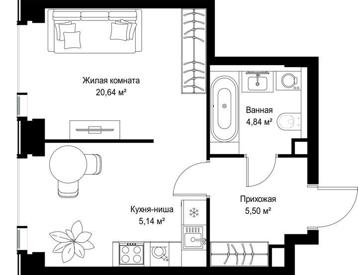 1-комнатная квартира, 36,1 м² — фото 1