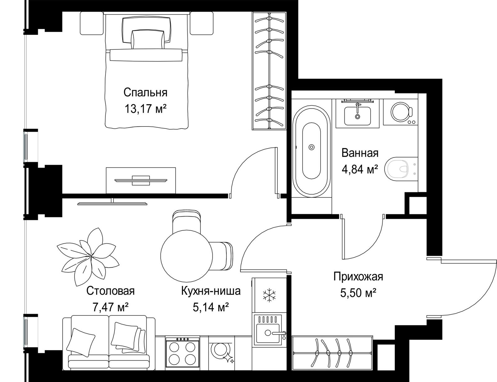 1-комнатная квартира, 36,1 м² — фото 2