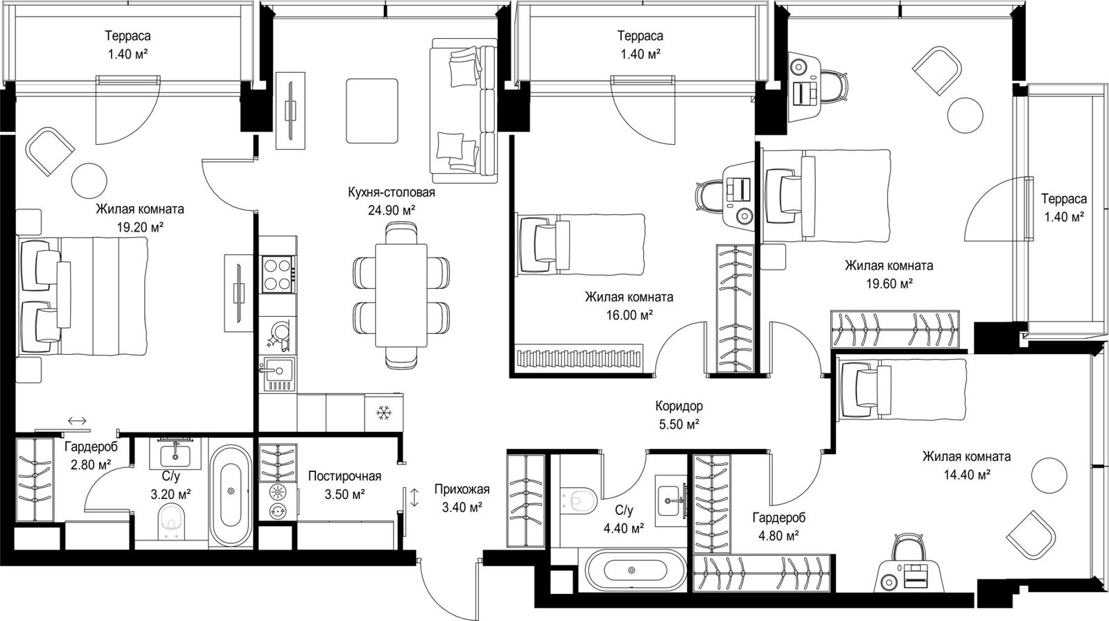 4-комнатная квартира, 125,9 м²