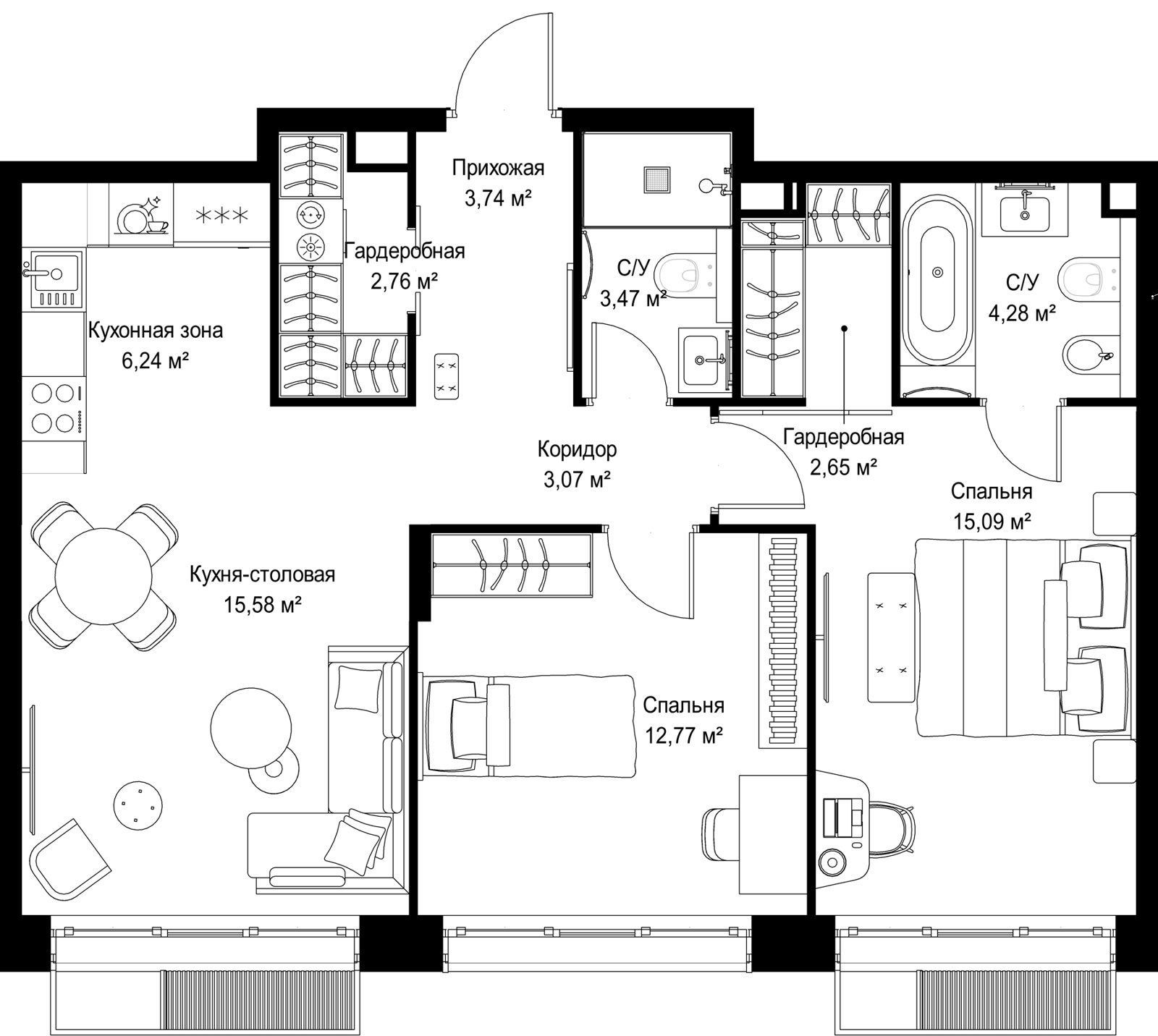 2-комнатная квартира, 69,7 м²