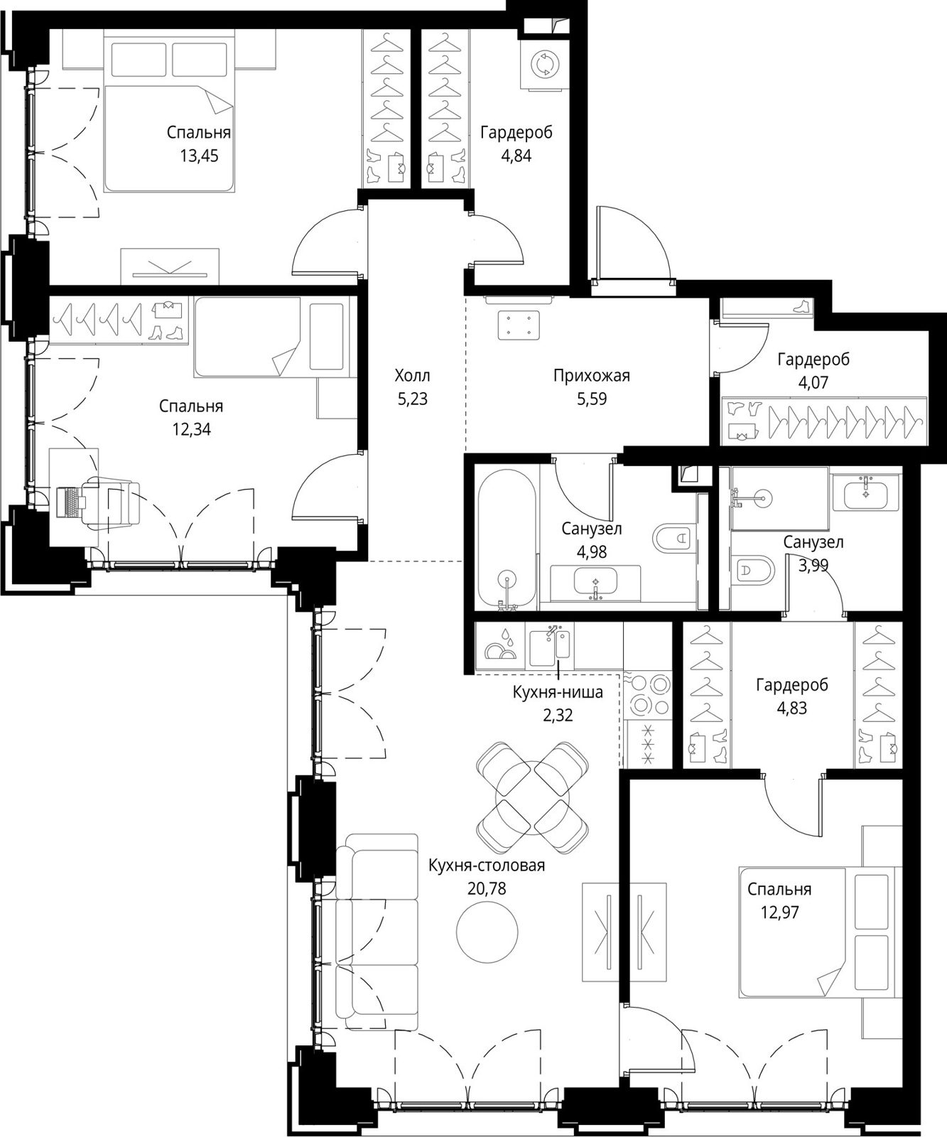 3-комнатная квартира, 95,4 м²