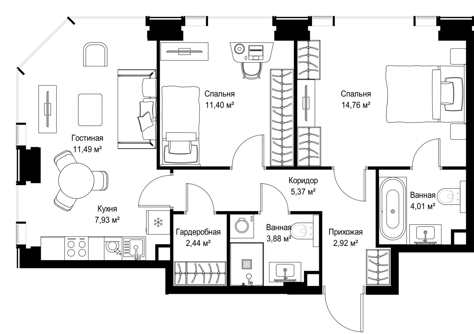 2-комнатная квартира, 64,2 м² — фото 2