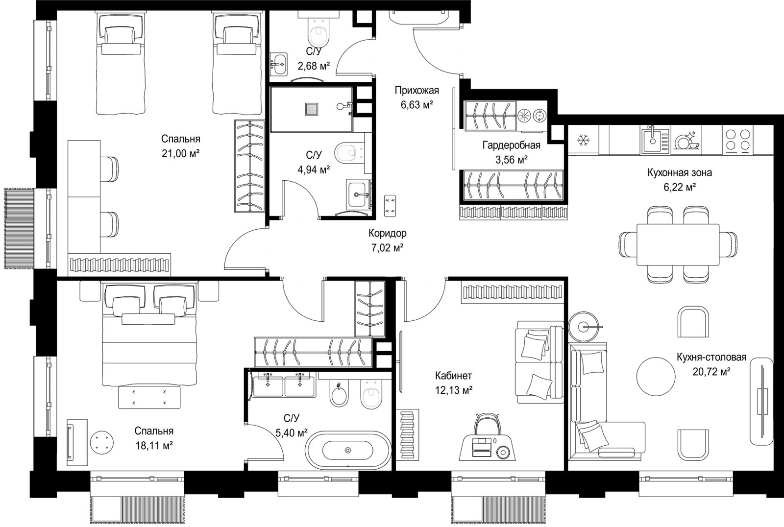 3-комнатная квартира, 108,4 м²