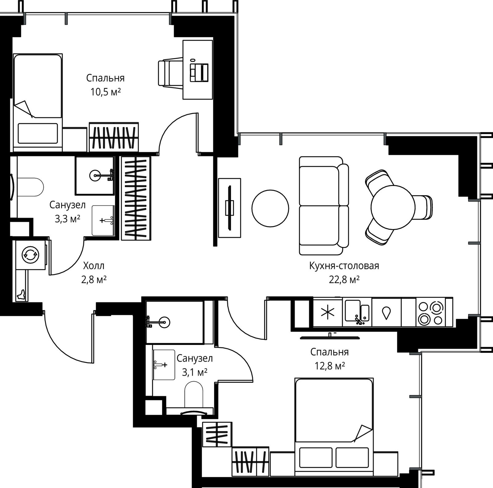 2-комнатная квартира, 55,3 м²