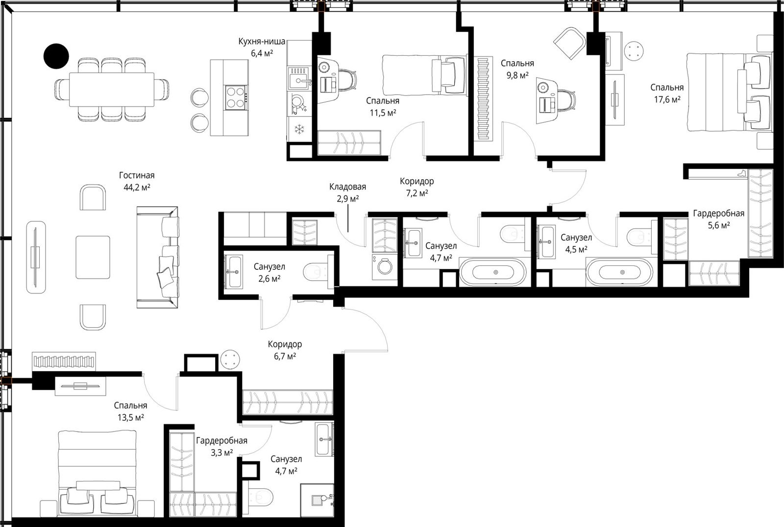 4-комнатная квартира, 145,2 м²
