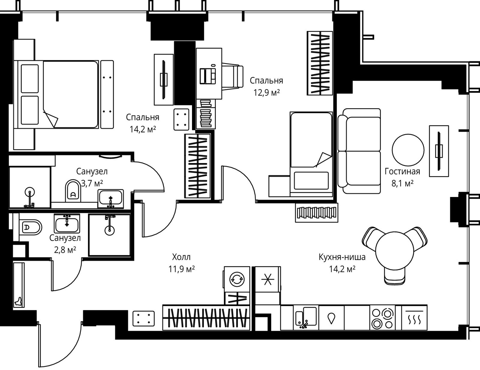 3-комнатная квартира, 67,8 м²