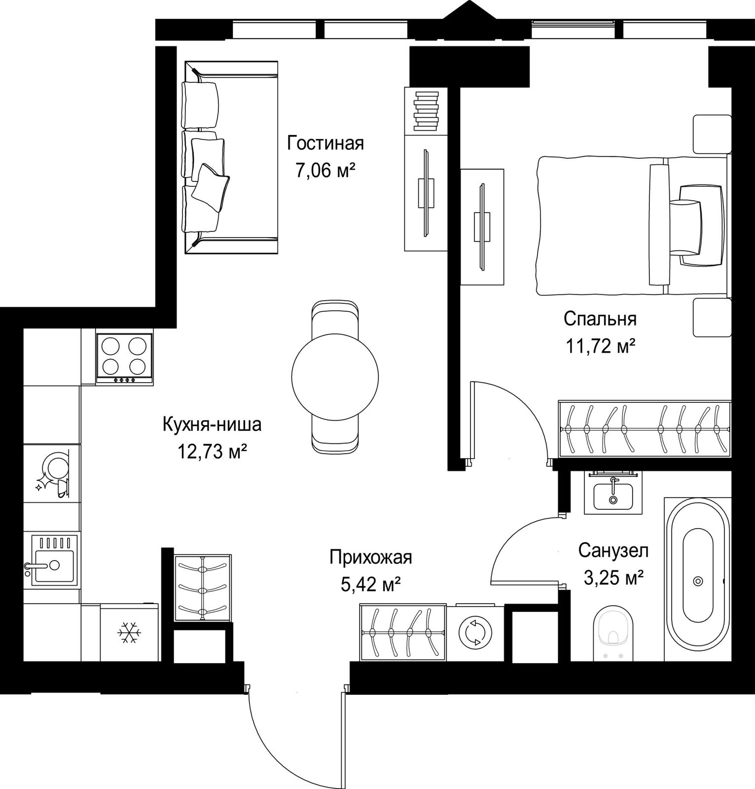 1-комнатная квартира, 40,2 м²