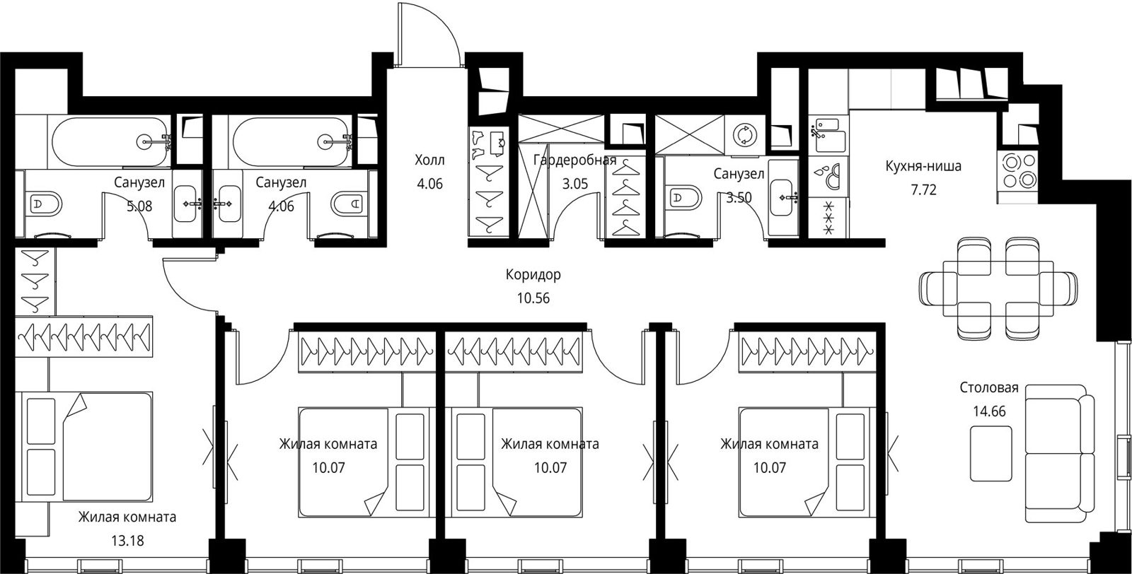 4-комнатная квартира, 96,1 м²
