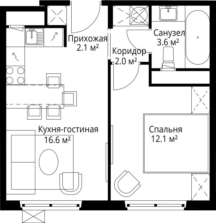 1-комнатная квартира, 36,4 м² — фото 1
