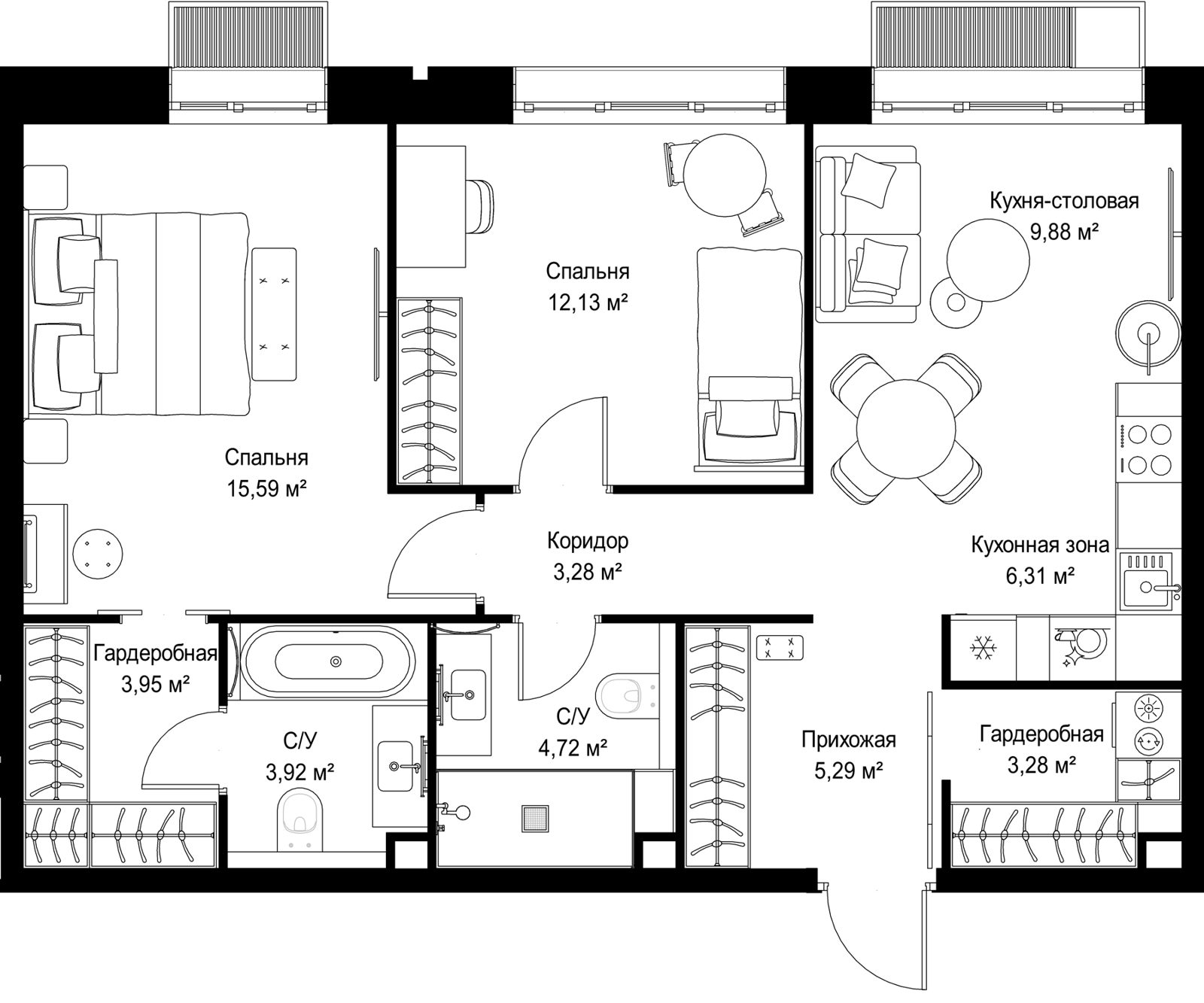 2-комнатная квартира, 68,3 м²