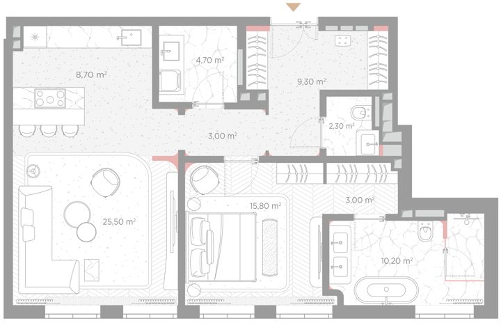 1-комнатная квартира, 82,5 м²