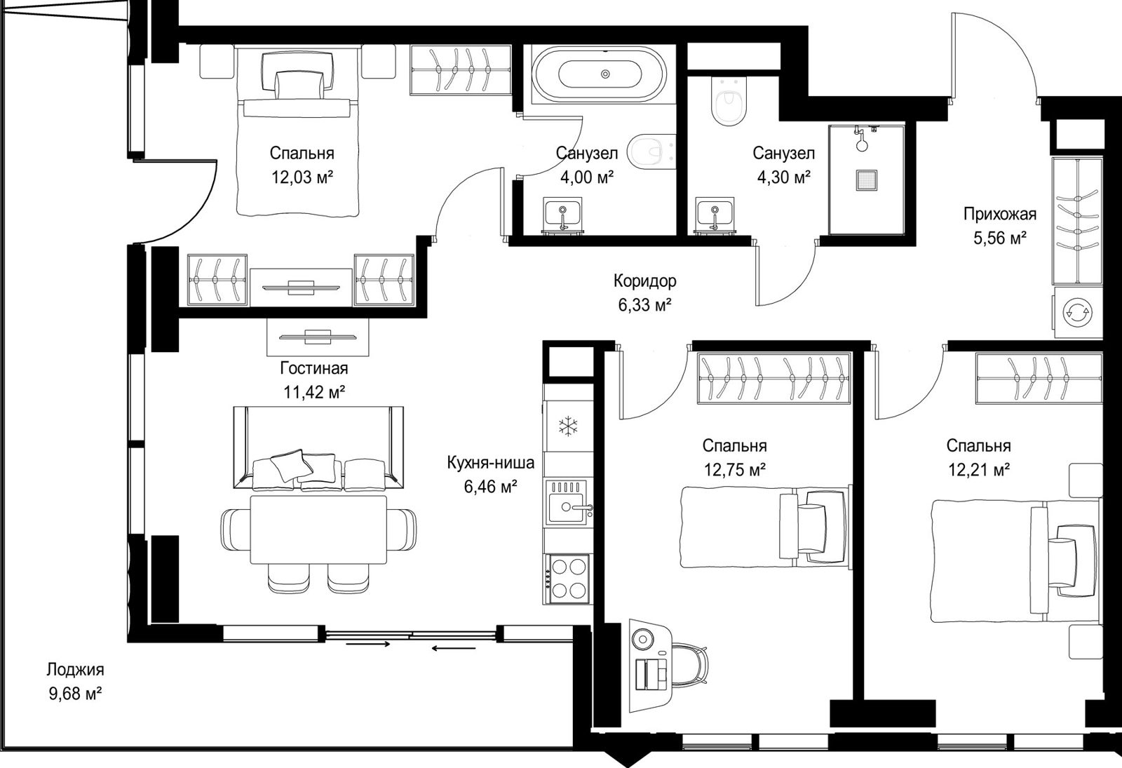 3-комнатная квартира, 84,7 м²