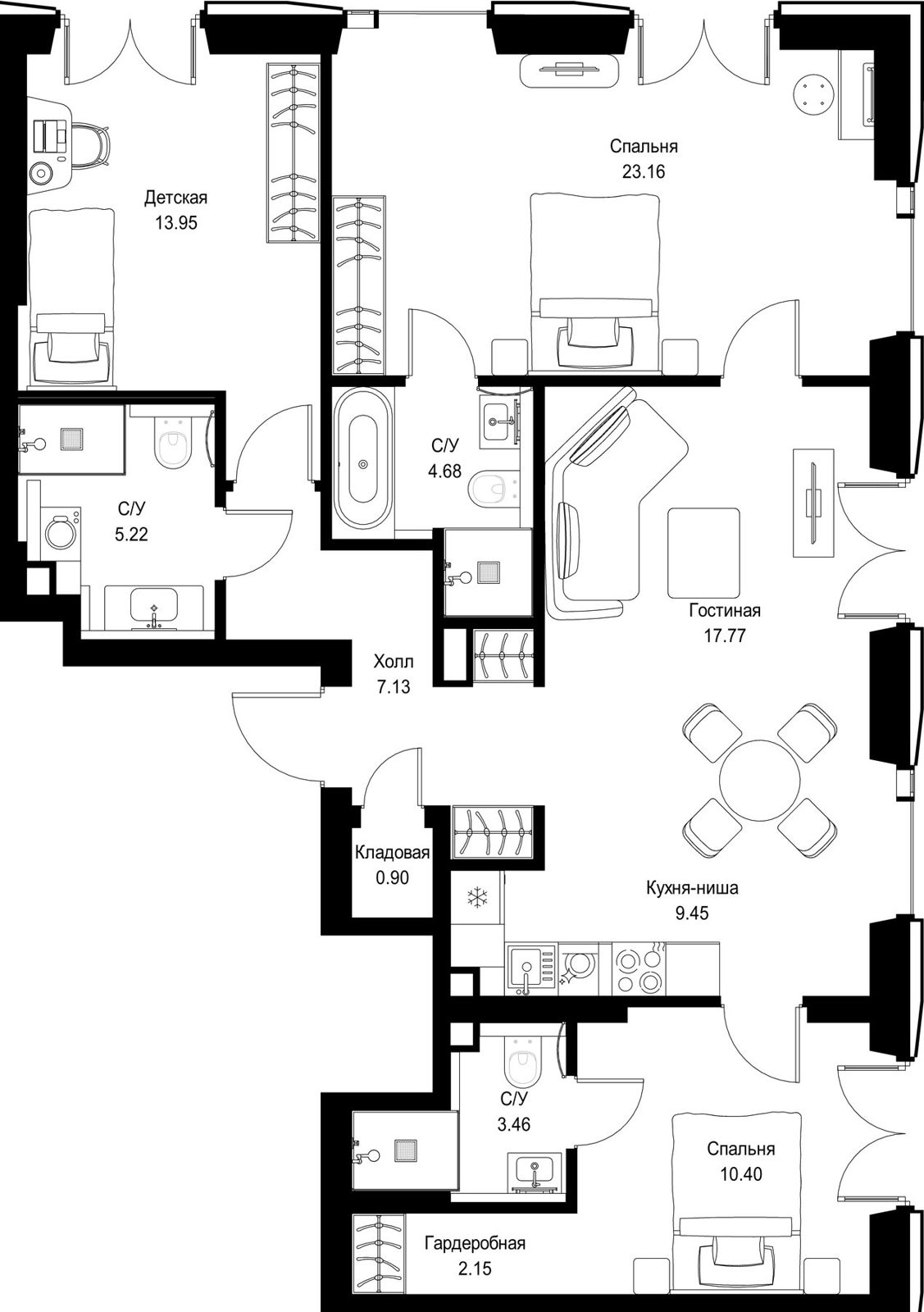 3-комнатная квартира, 98,3 м²