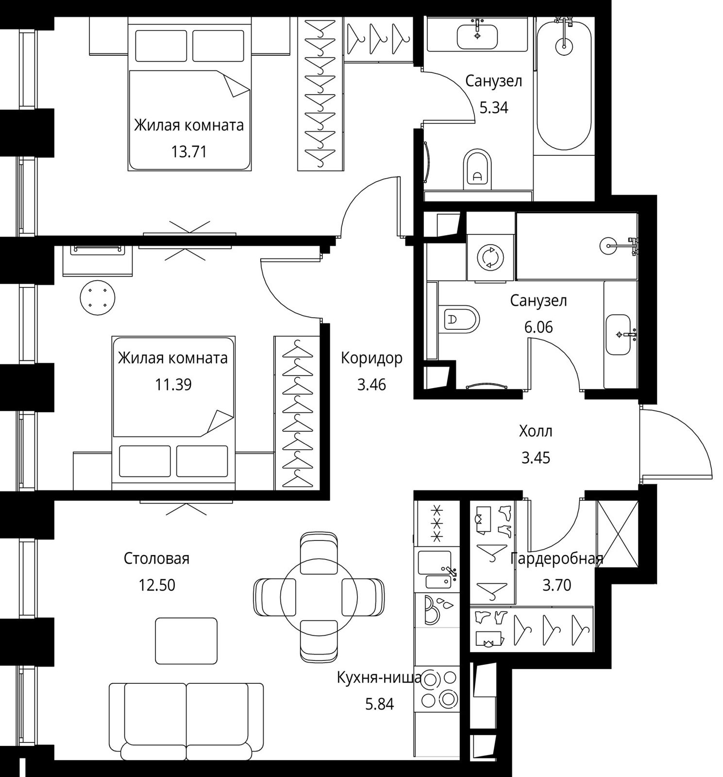 2-комнатная квартира, 65,5 м²