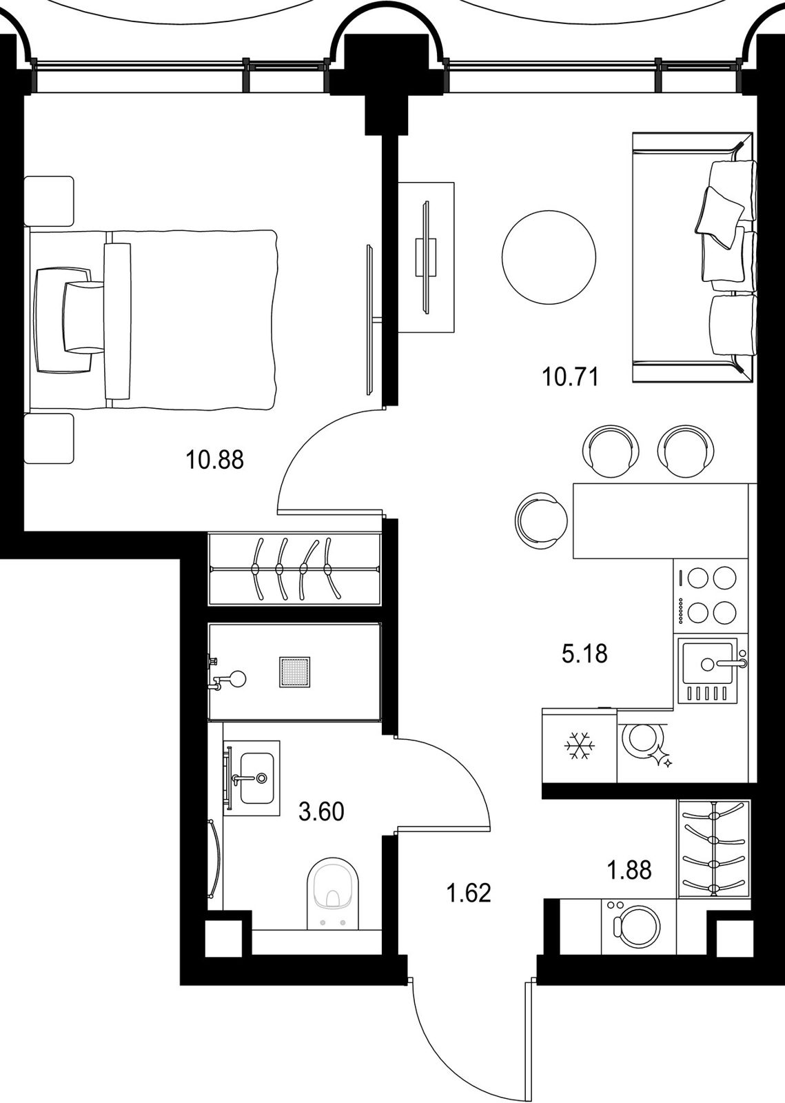 1-комнатная квартира, 33,9 м²