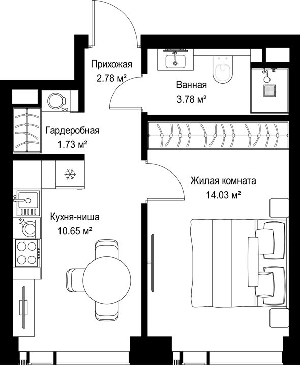 1-комнатная квартира, 33 м²
