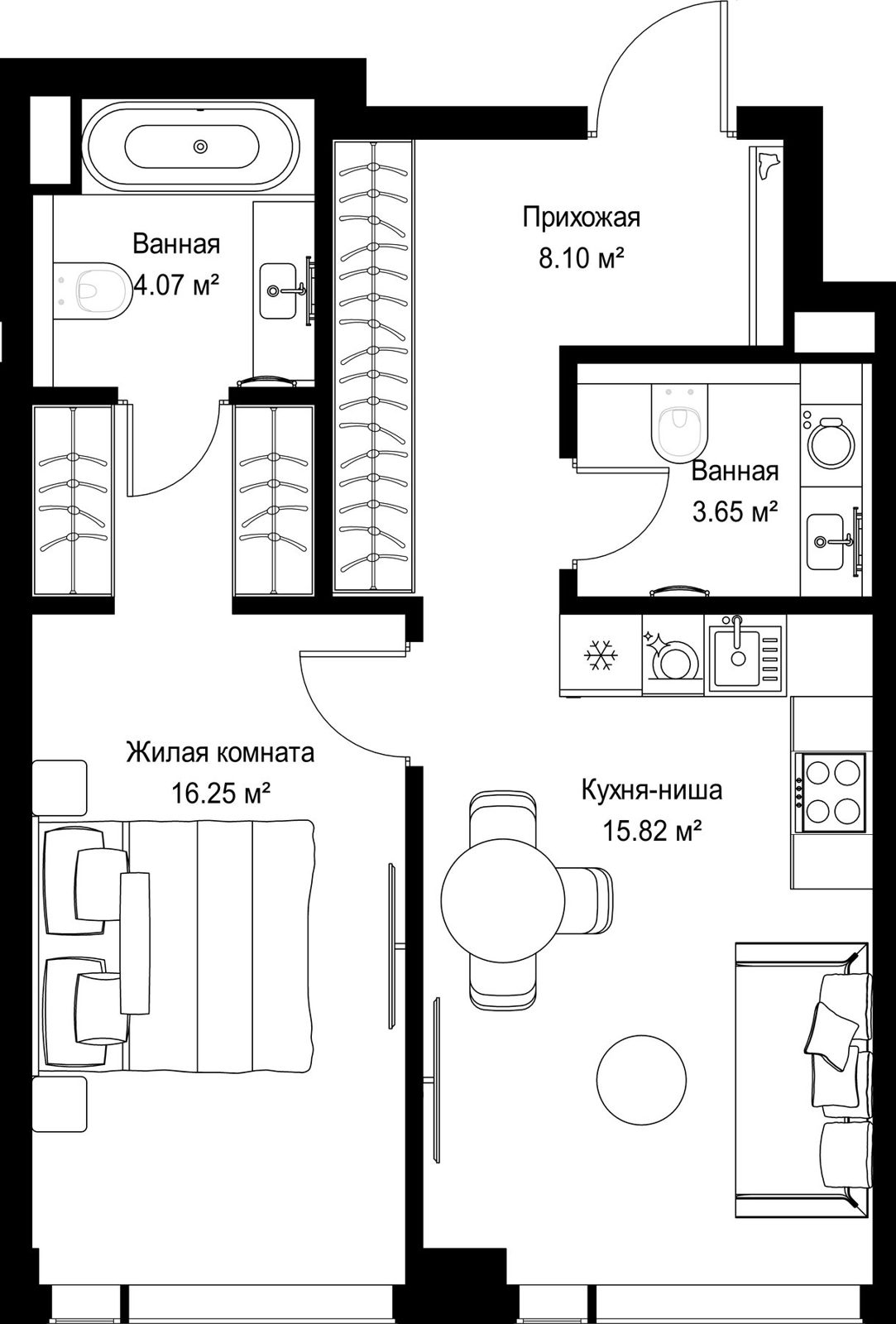 1-комнатная квартира, 47,9 м²