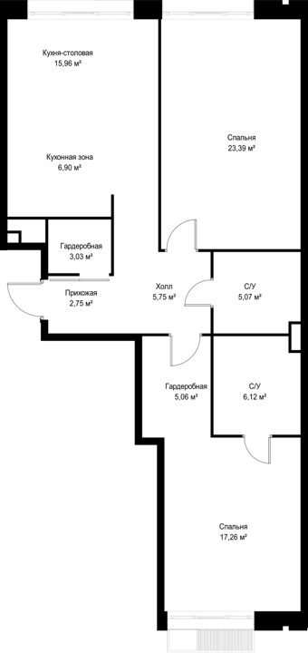 2-комнатная квартира, 91,3 м² — фото 2