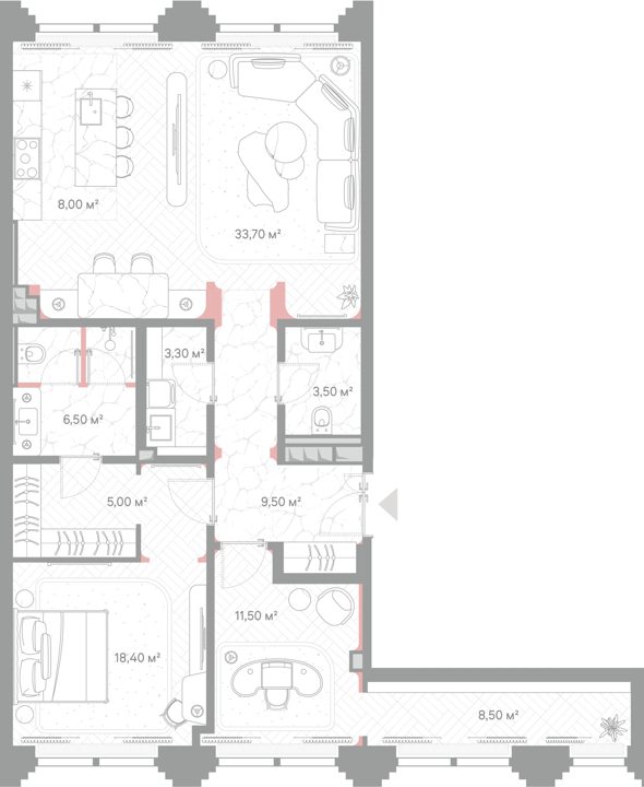 2-комнатная квартира, 107,9 м²