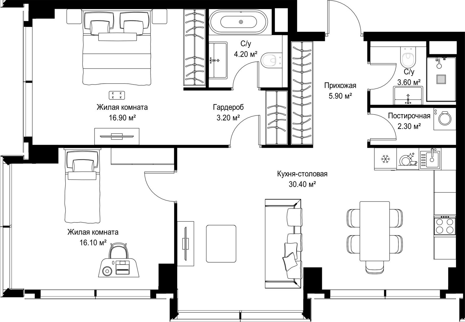 2-комнатная квартира, 82,6 м²