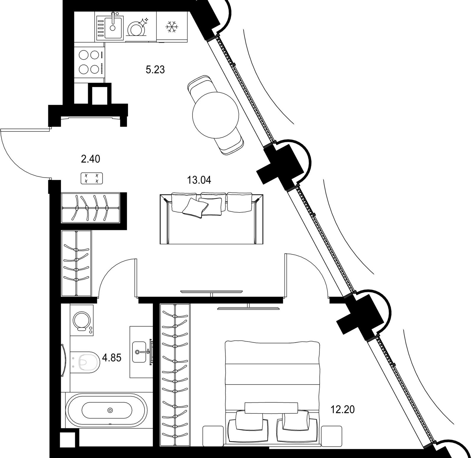 1-комнатная квартира, 37,7 м²
