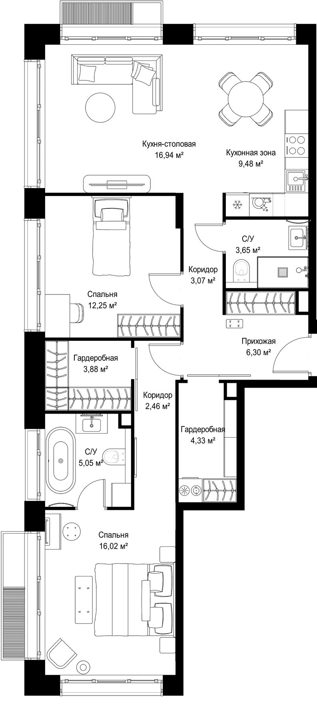 2-комнатная квартира, 83,4 м² — фото 1