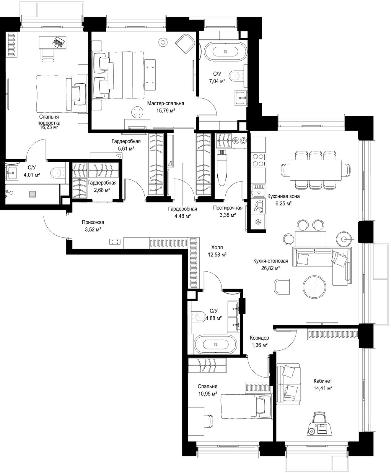 4-комнатная квартира, 140 м²
