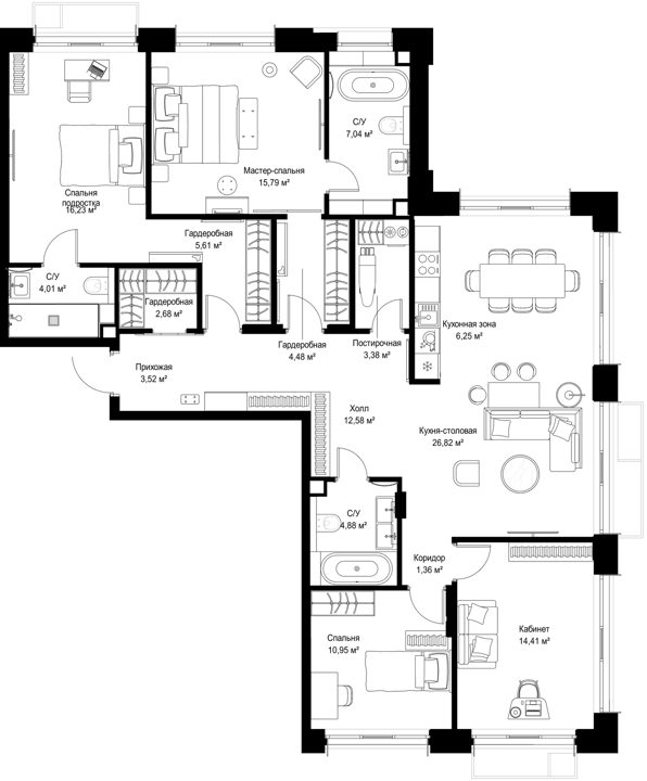 4-комнатная квартира, 140 м² — фото 1