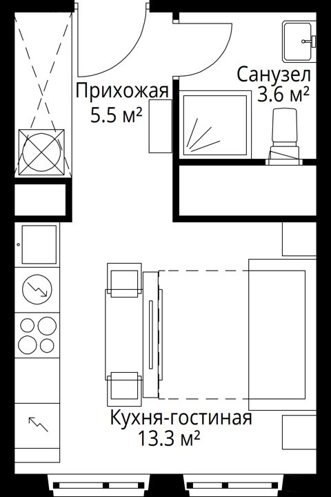 Квартира-студия, 22,4 м² — фото 1