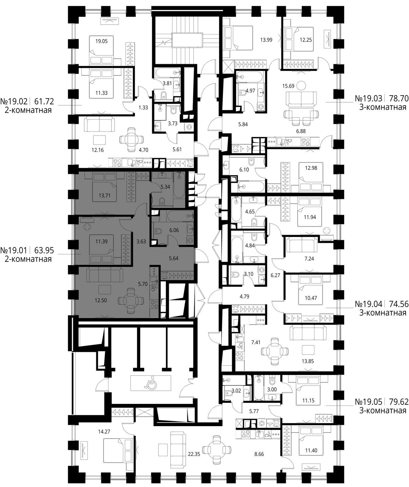 2-комнатная квартира, 64 м² — фото 2