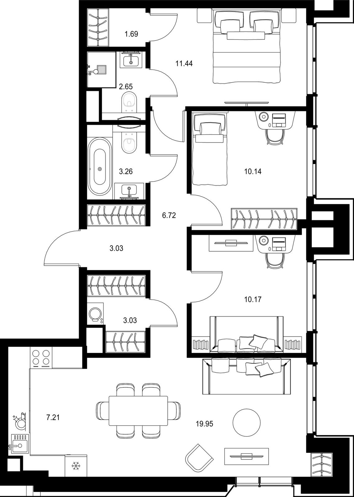 3-комнатная квартира, 79,3 м²