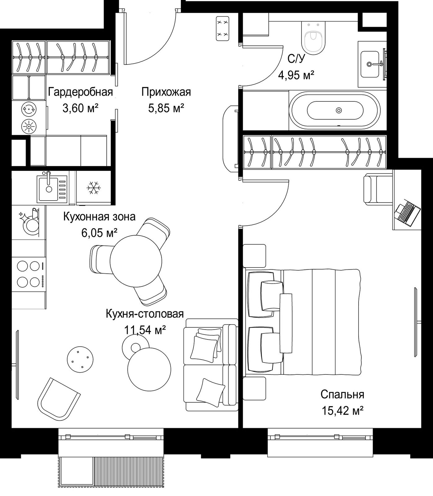 1-комнатная квартира, 47,4 м²