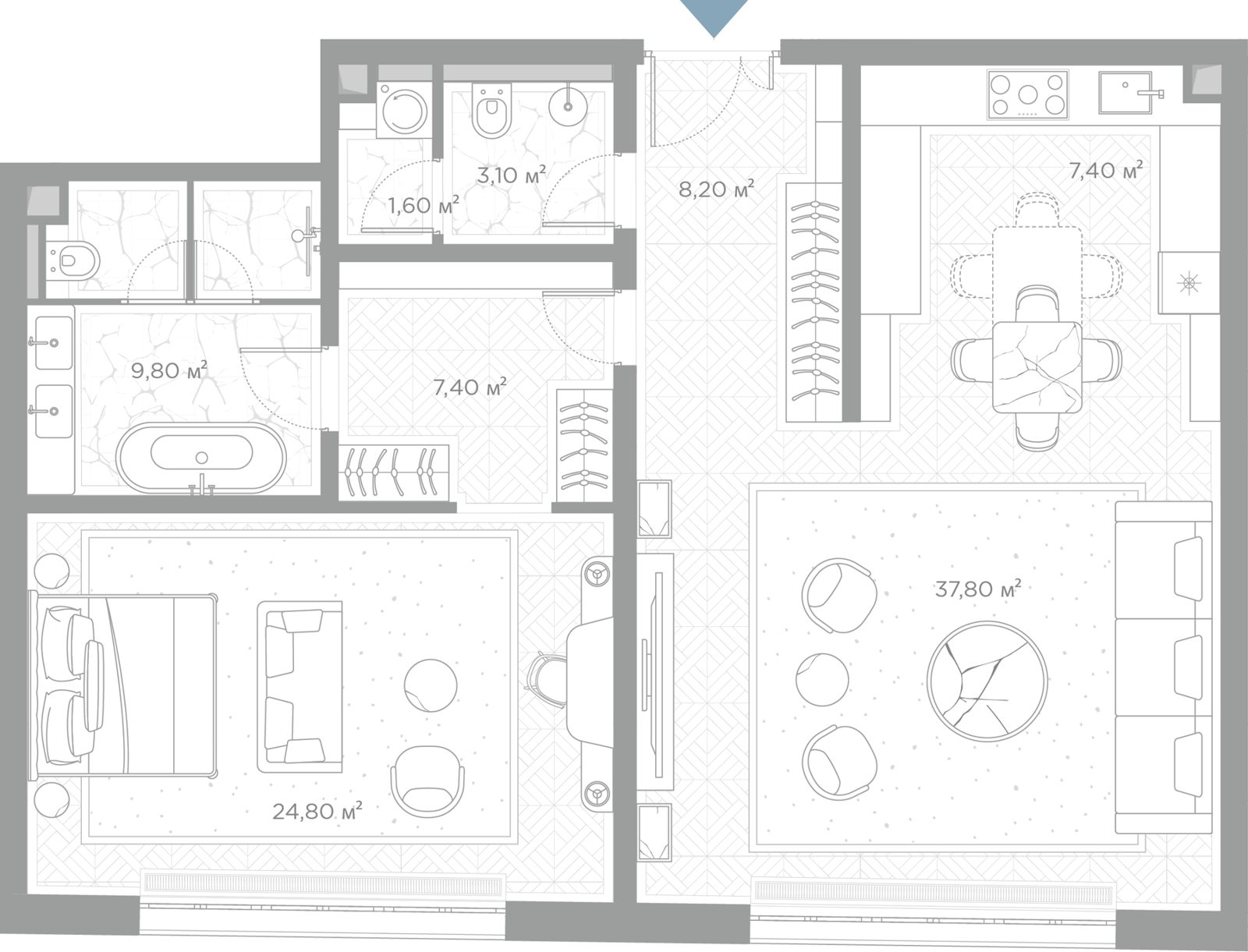1-комнатная квартира, 100,1 м²