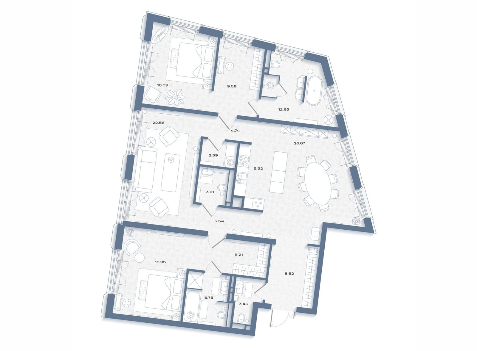 2-комнатная квартира, 153,5 м²