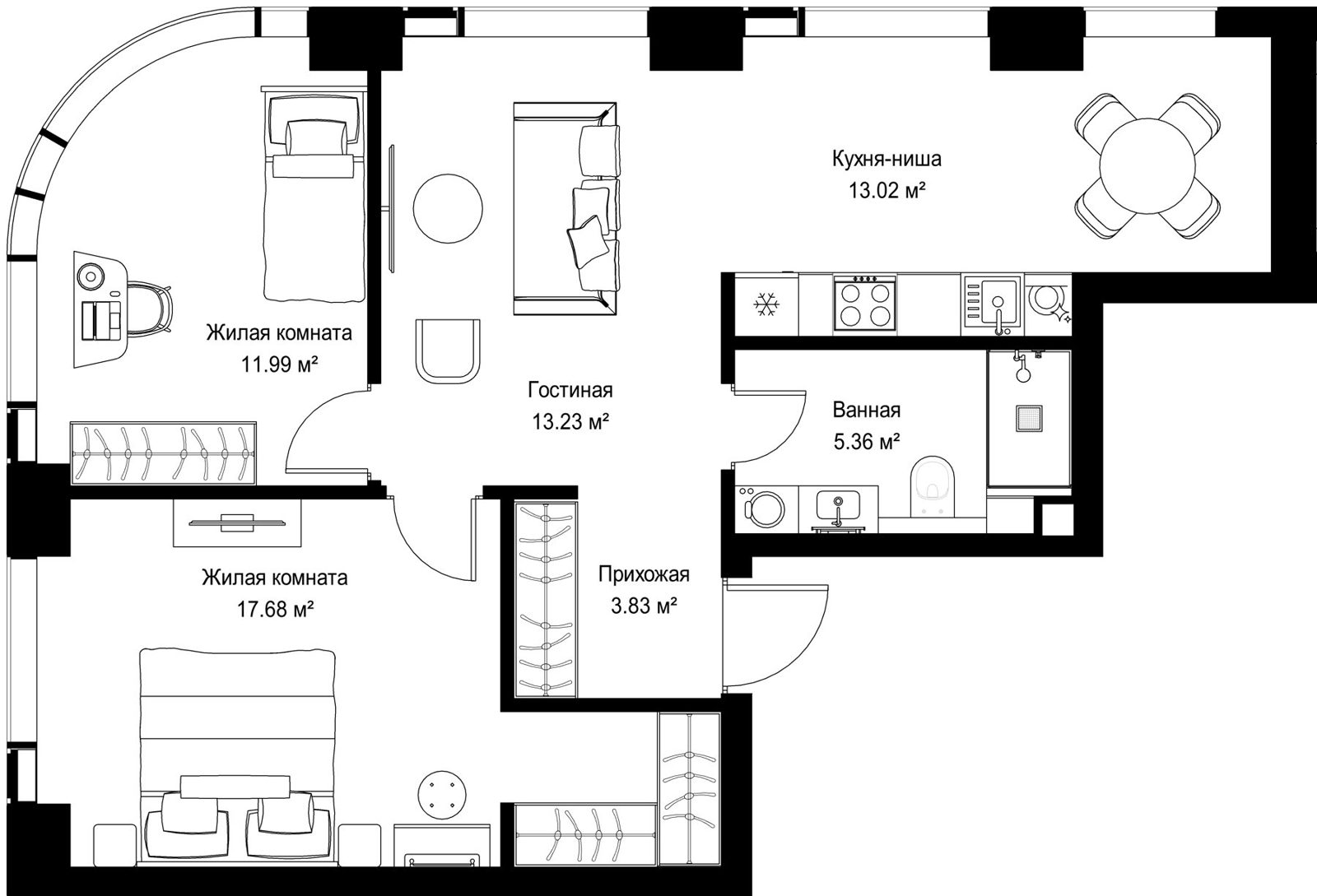 2-комнатная квартира, 65,1 м²
