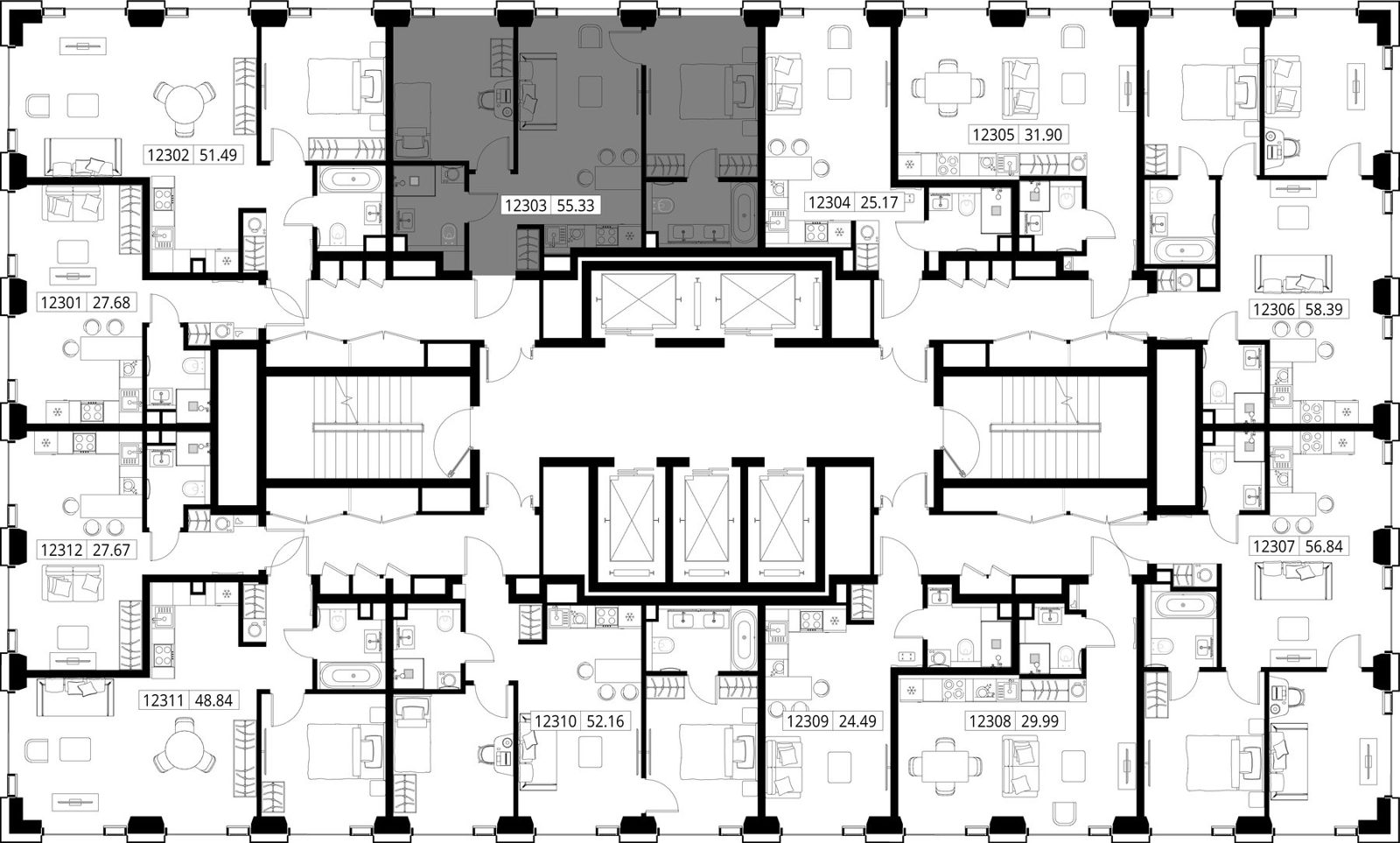 2-комнатная квартира, 55,3 м² — фото 2