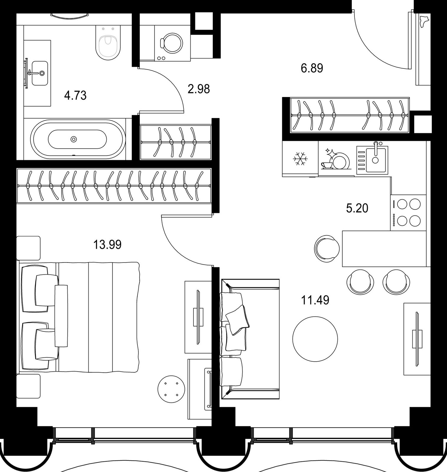1-комнатная квартира, 45,3 м²