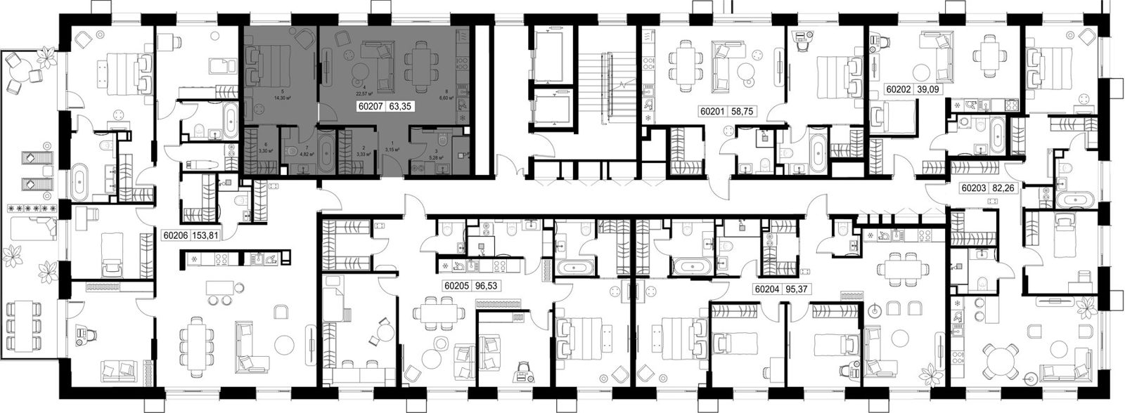 1-комнатная квартира, 63,4 м² — фото 2
