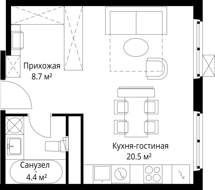 Квартира-студия, 33,6 м² — фото 1