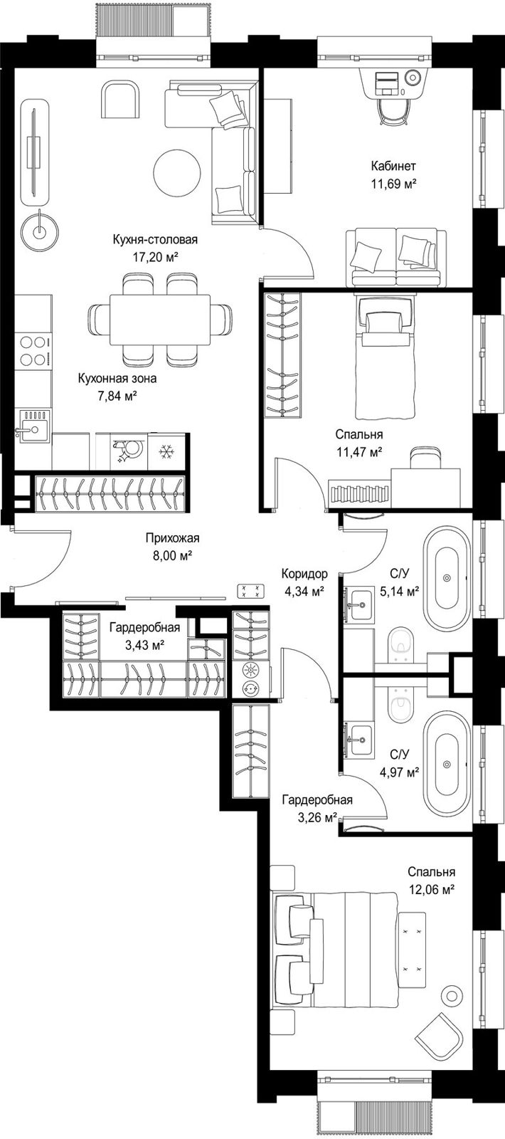 3-комнатная квартира, 89,4 м²