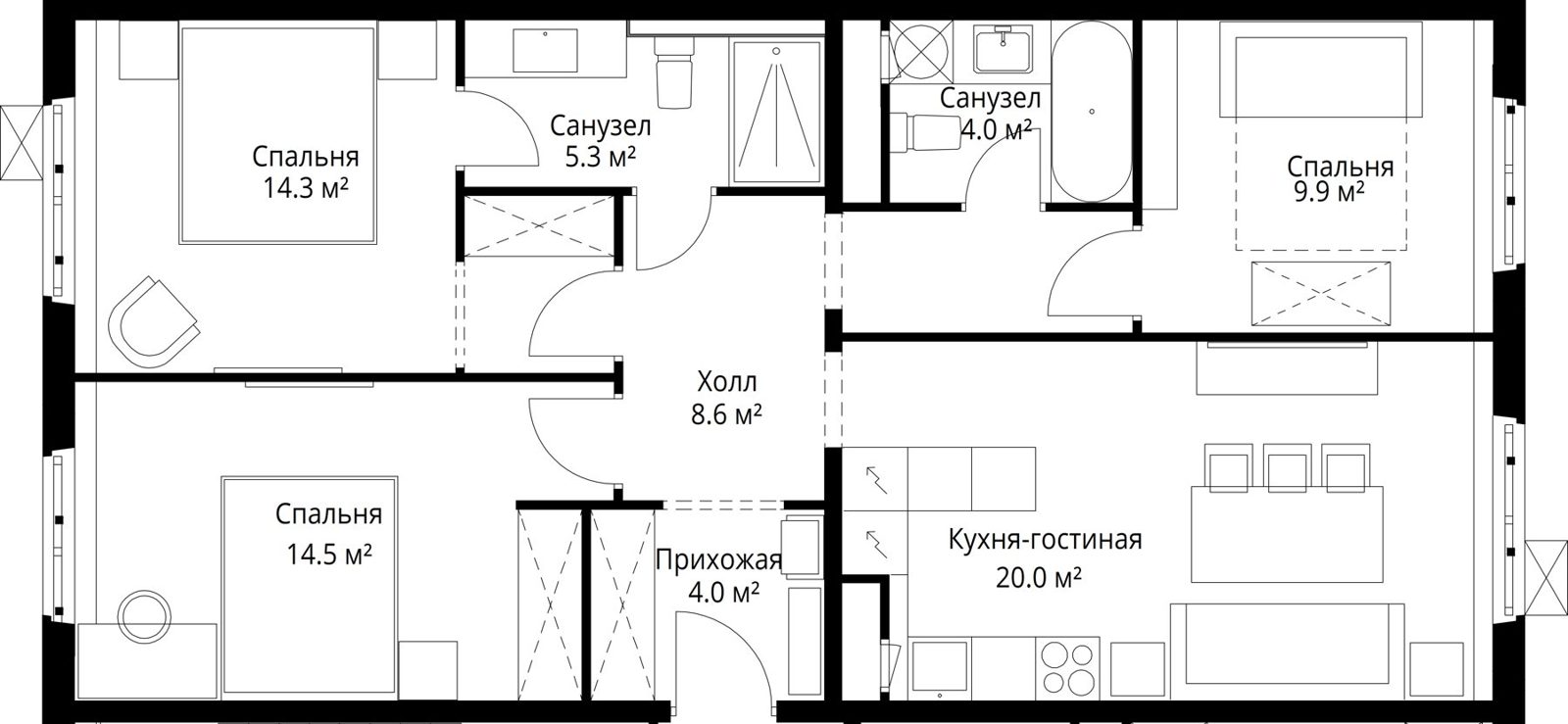 3-комнатная квартира, 80,6 м²