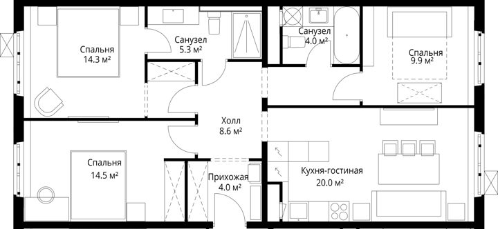 3-комнатная квартира, 80,6 м² — фото 1