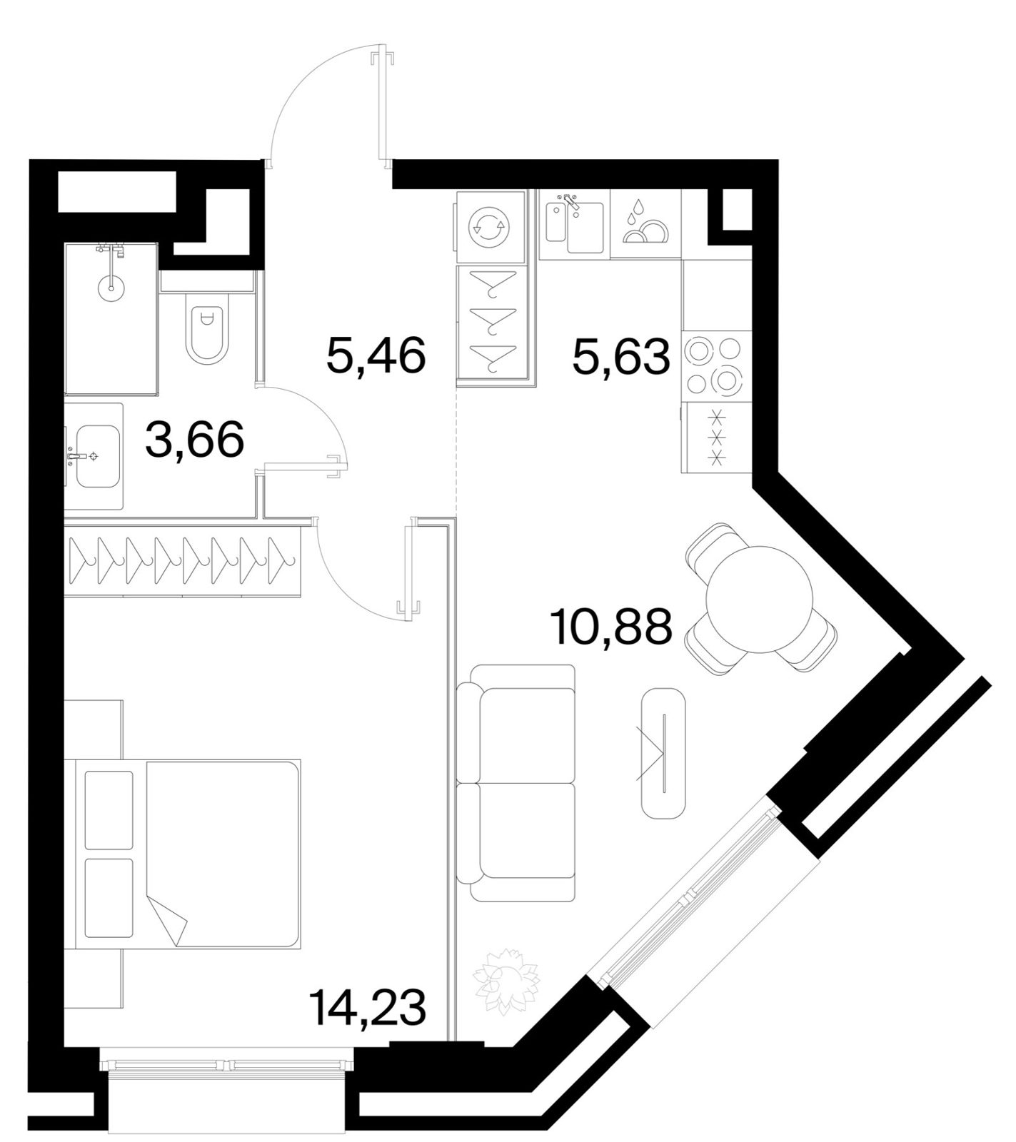 1-комнатная квартира, 39,9 м²