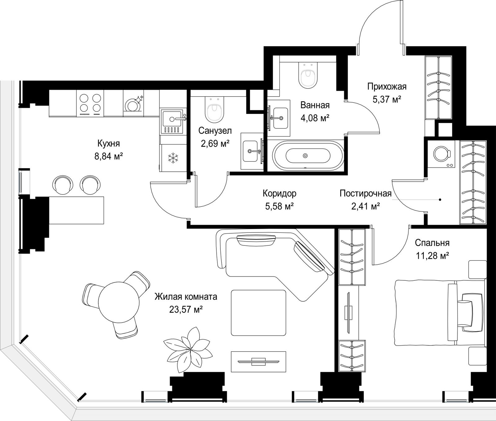 2-комнатная квартира, 63,8 м²
