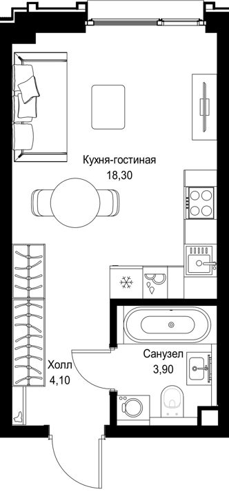 Квартира-студия, 26,3 м² — фото 1