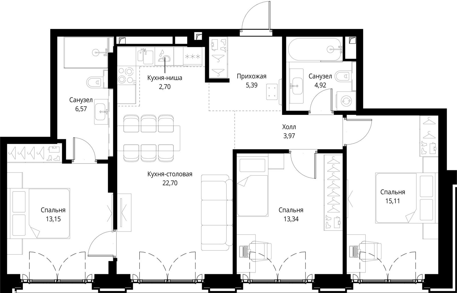 3-комнатная квартира, 87,8 м²