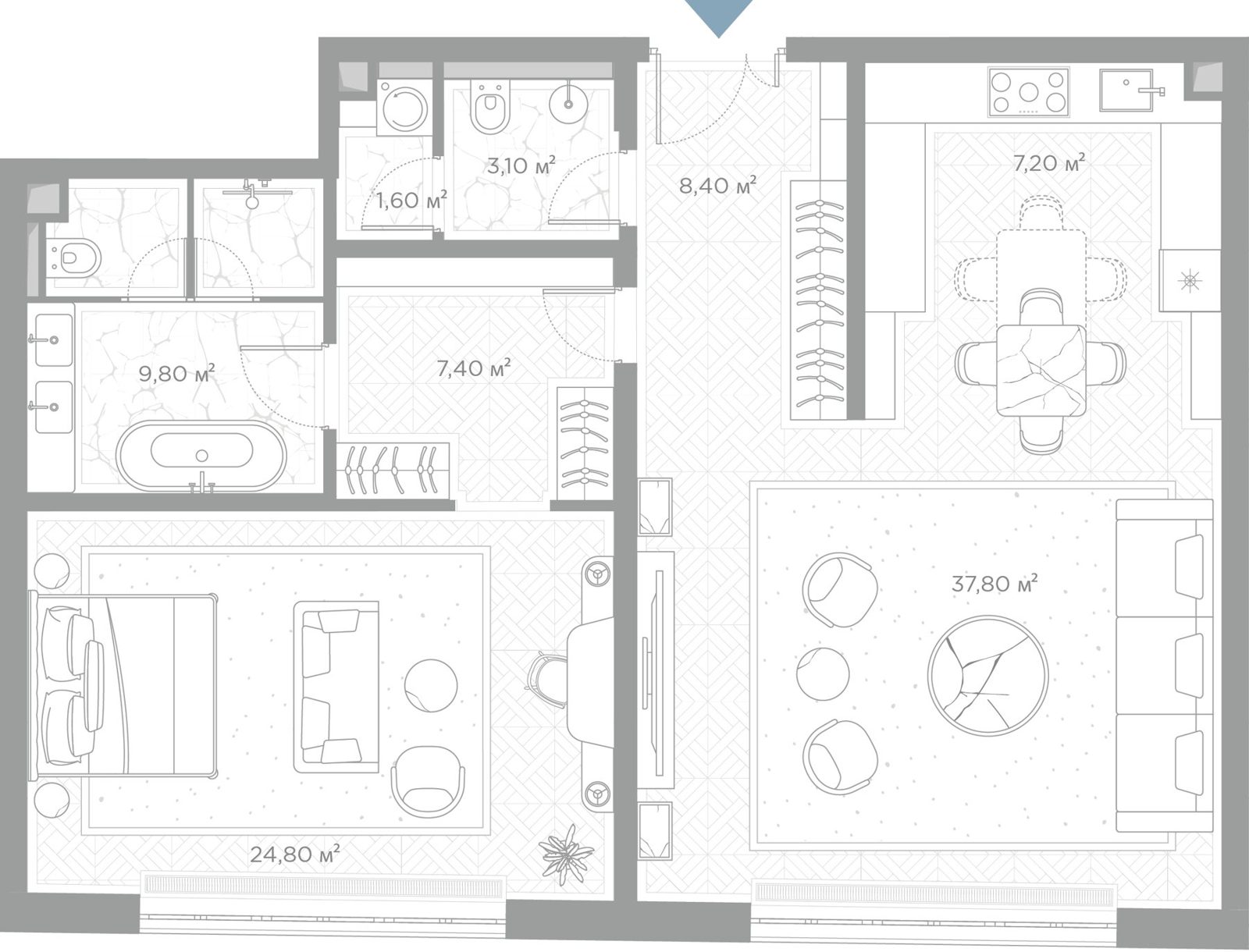 1-комнатная квартира, 100,1 м²