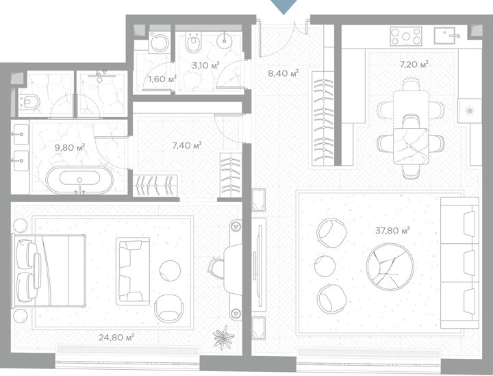 1-комнатная квартира, 100,1 м²