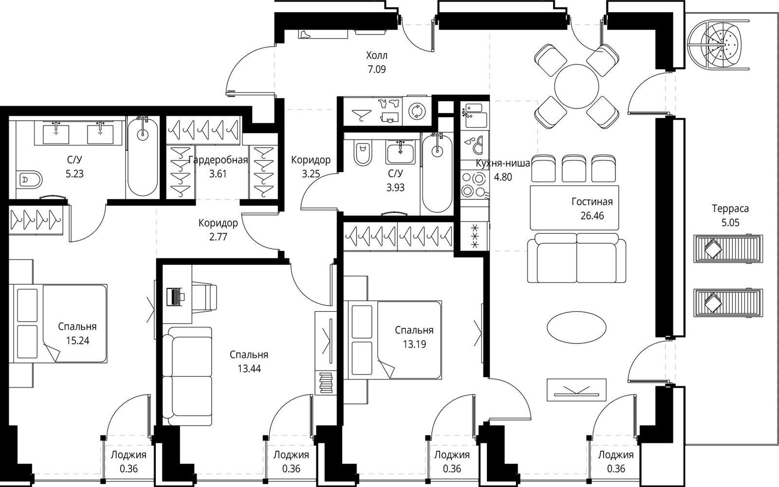 3-комнатная квартира, 105,5 м²