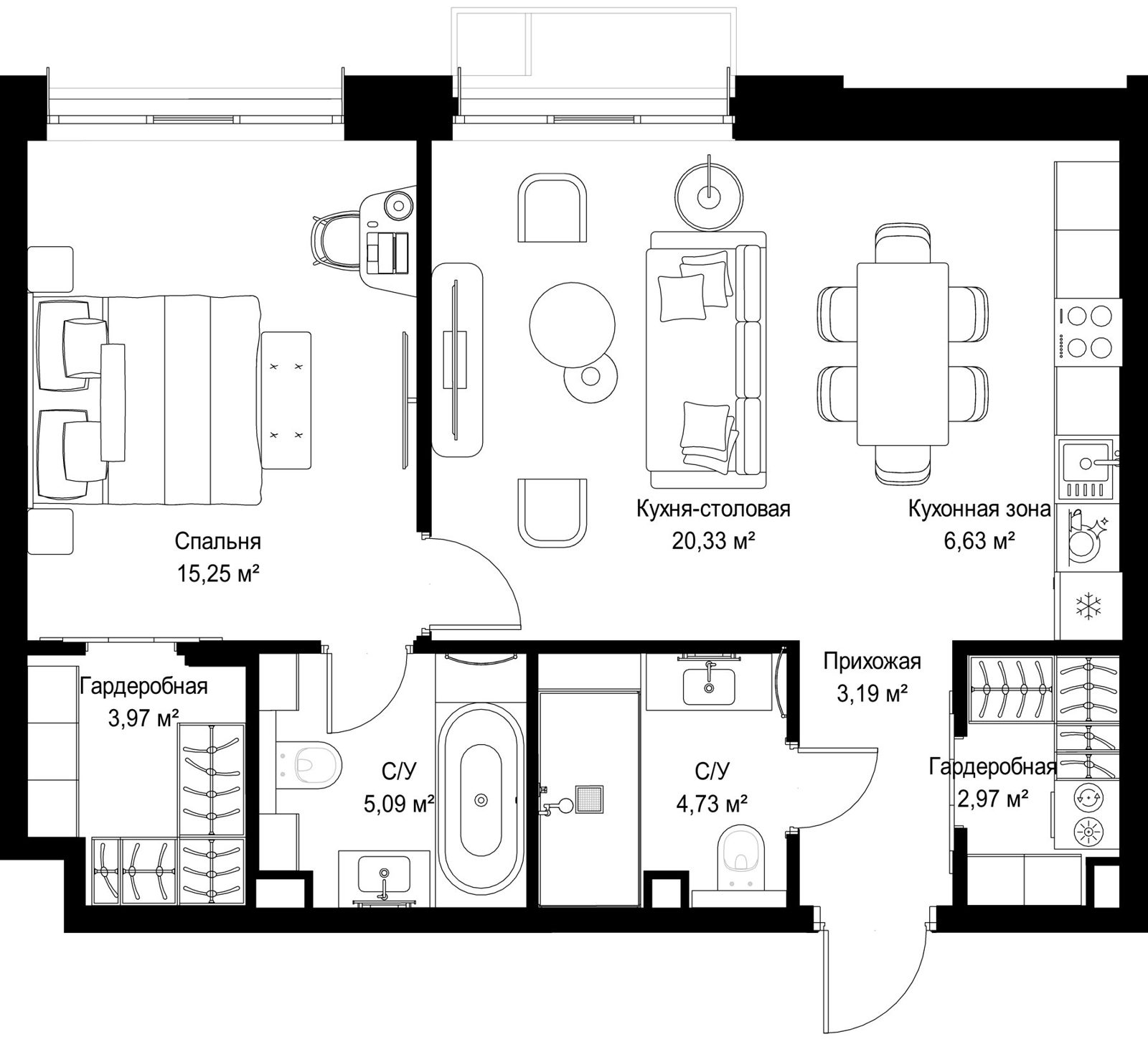 1-комнатная квартира, 62,2 м²
